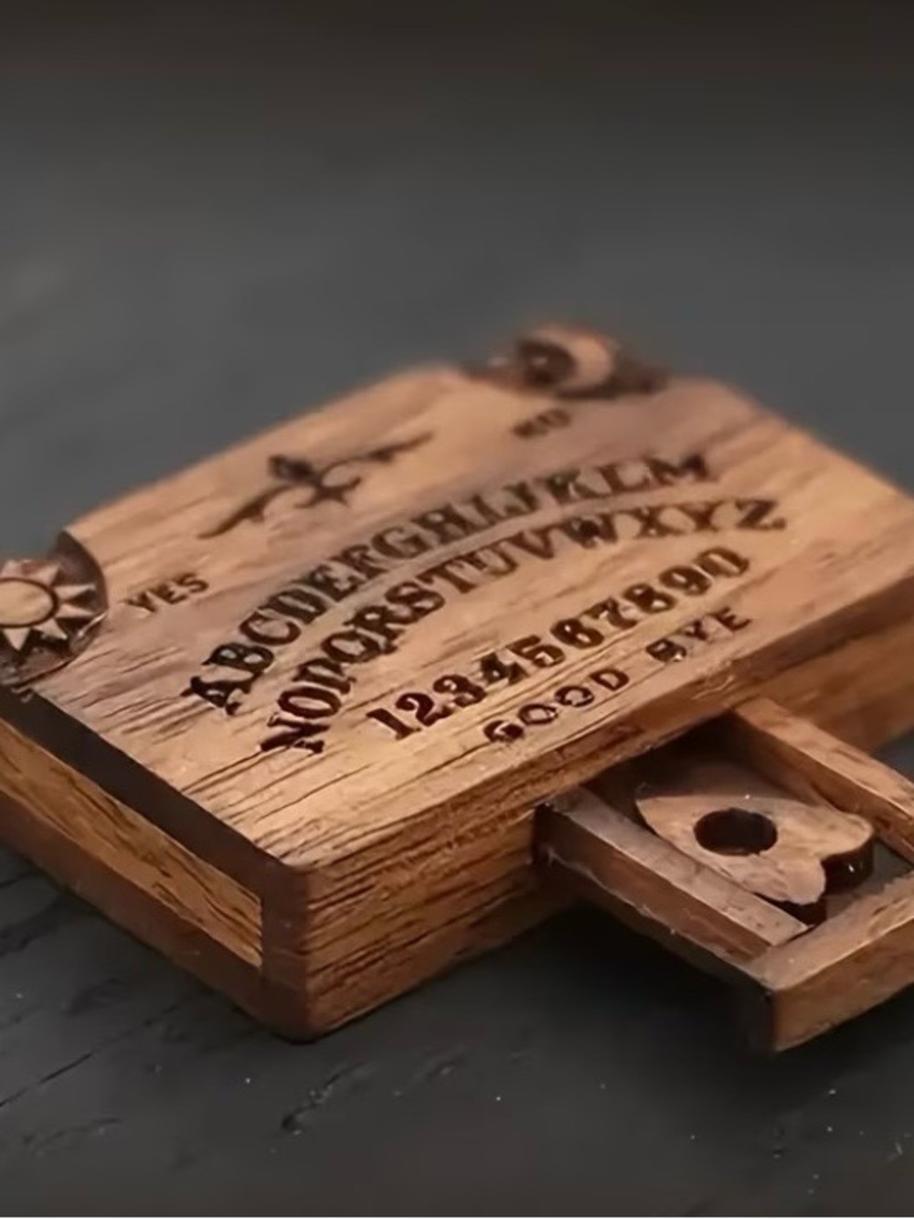 Miniature Wooden Ouija Board Box with  Planchette